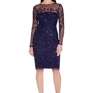 NEW ADRIANNA PAPELL BEADED LONG SLEEVE SHEATH DRESS